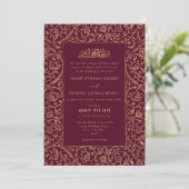 Floral Vintage Gold & Burgundy Islamic Wedding Einladung (Stehend Vorderseite)