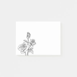 Floral Vintage Rose Blume Rose Blume Schwarz Post-it Klebezettel