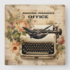 Floral Vintage Schreibmaschinenuhr Quadratische Wanduhr
