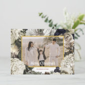 Floral Vintage Weihnachts-Foto Feiertagskarte (Stehend Vorderseite)