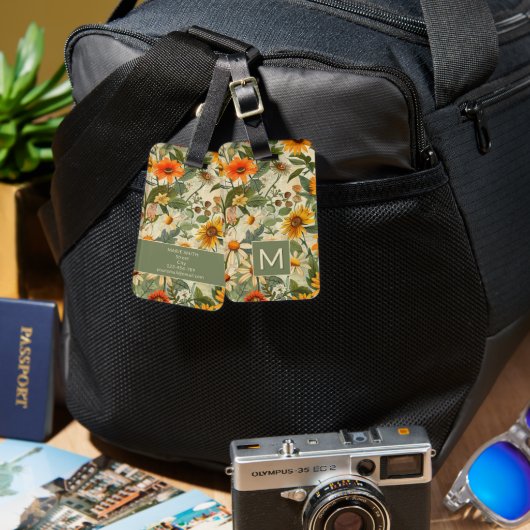Floral Vintages Monogramm Gepäckstück Gepäckanhänger (Vorderseite & Rückseite)
