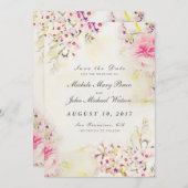 Floral Vintages Save the Date Foto Flachkarte (Vorne/Hinten)