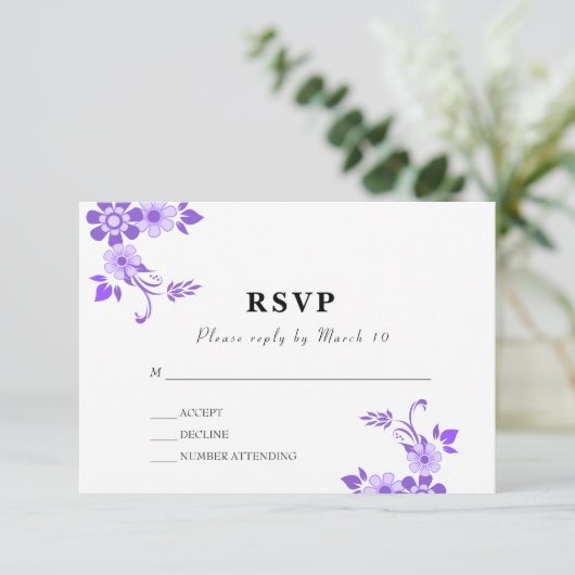 Floral Violet RSVP Karte (Stehend Vorderseite)