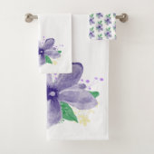 Floral Violett Orchid auf weiß Badhandtuch Set (Insitu)