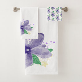 Floral Violett Orchid auf weiß Badhandtuch Set