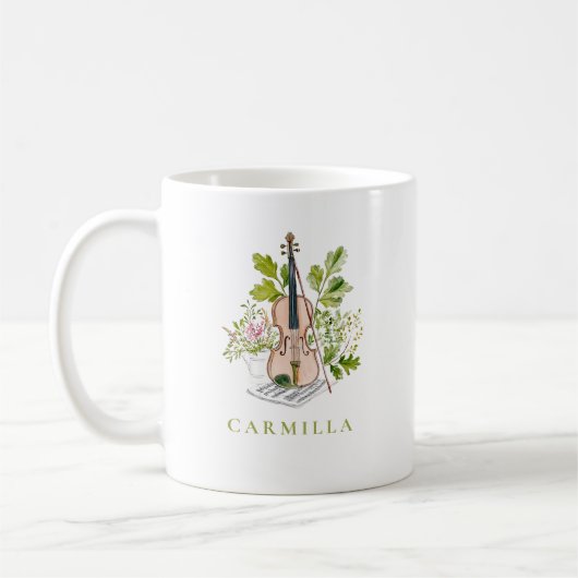 Floral Violin and Greenery Personalised Name Kaffeetasse (Links)