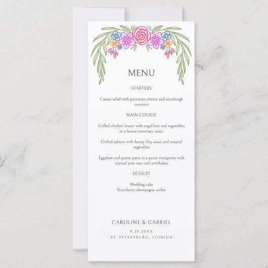 Floral Vivid Fiesta Wedding Menu (Vorderseite)
