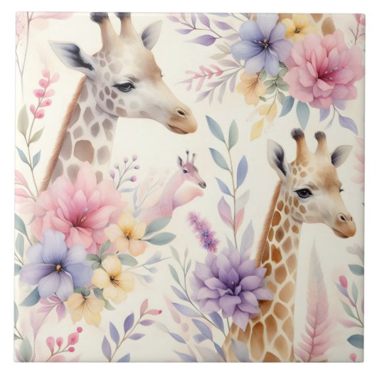 Floral Vivid Giraffe Tile Design Fliese (Vorderseite)