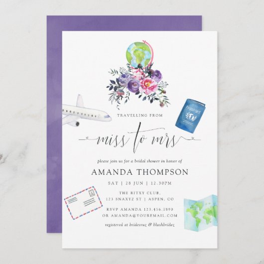 Floral von Miss nach Brautparty Einladung (Vorne/Hinten)