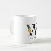 Floral-W-Monogramm-Tasse mit bearbeitbarem Namen Kaffeetasse (Vorderseite Links)