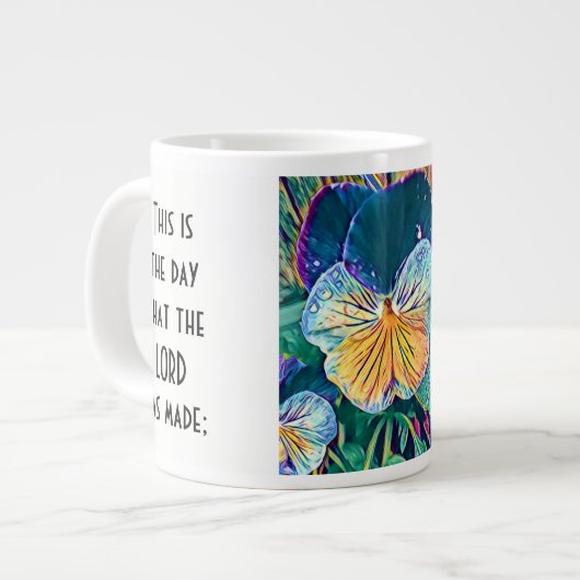Floral w/Scripting Verse, Aquarellfarbe Jumbo-Tasse (Vorderseite Links)