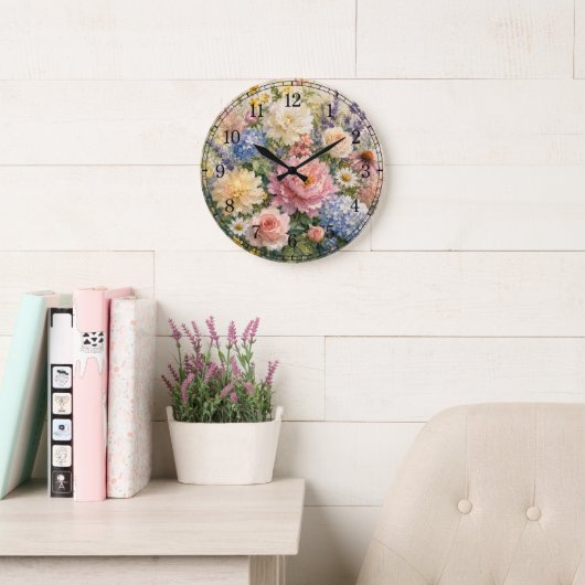 Floral Wall Clock — Botanical Design Große Wanduhr (Lesesaal)
