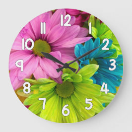 Floral Wall Clock – Pink Green Blue Flower Große Wanduhr
