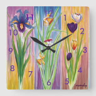 Floral Wall Clock Quadratische Wanduhr