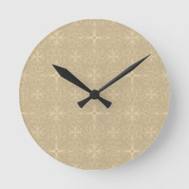 Floral Wallpaper Beige Runde Wanduhr