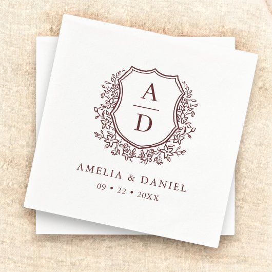 Floral Wappen Burgundy Wedding Monogram Serviette