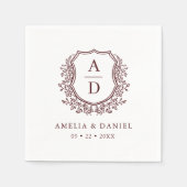 Floral Wappen Burgundy Wedding Monogram Serviette (Vorderseite)