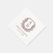 Floral Wappen Burgundy Wedding Monogram Serviette (Ecke)