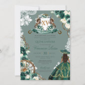 Floral Wappen Emerald Green Charro Quinceanera Einladung (Vorderseite)