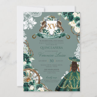 Floral Wappen Emerald Green Charro Quinceanera Einladung