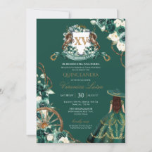 Floral Wappen Emerald Green Charro Quinceanera Gow