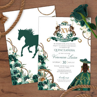 Floral Wappen Emerald Green Charro Quinceanera Inv Einladung
