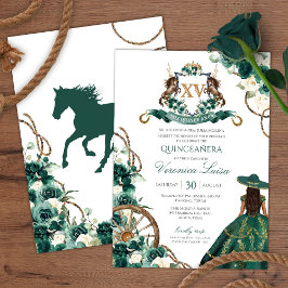 Floral Wappen Emerald Green Charro Quinceanera Inv Einladung