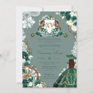 Floral Wappen Emerald Green Charro Quinceanera Inv Einladung