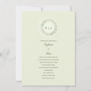 Floral Wappen Monogram Beige Sage Green Wedding Einladung