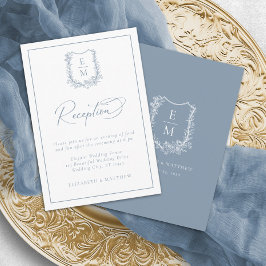 Floral Wappen Monogram Blue Wedding Reception Begleitkarte