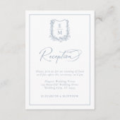 Floral Wappen Monogram Blue Wedding Reception Begleitkarte (Vorderseite)