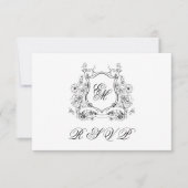 Floral Wappen Monogram Elegant Wedding RSVP Karte (Vorderseite)