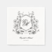 Floral Wappen Monogram Elegant Wedding Serviette (Vorderseite)