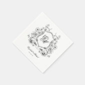Floral Wappen Monogram Elegant Wedding Serviette (Ecke)
