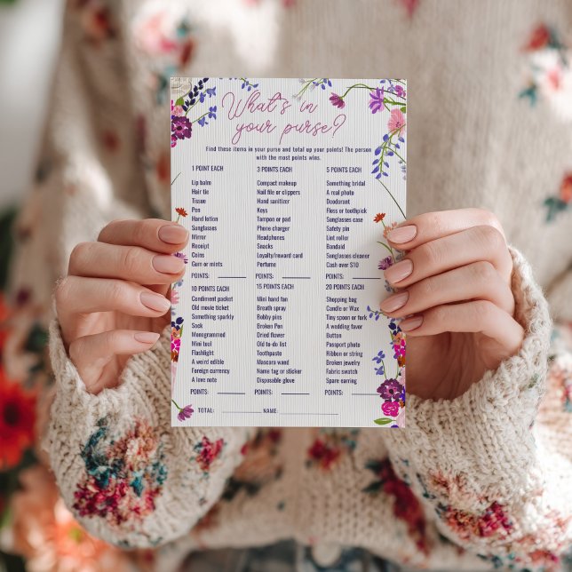 Floral Was ist in eurem Purse-Brautparty-Spiel? (Floral What’s in Your Purse Bridal Shower Game)