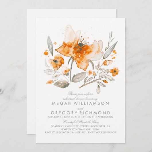 Floral Wasserfarbe Botanischer Fall Probe Abendess Einladung (Vorne/Hinten)