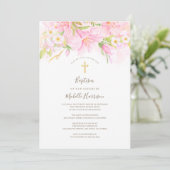 Floral Wasserfarbe Delikate Rosa Girl Taufe Einladung (Stehend Vorderseite)