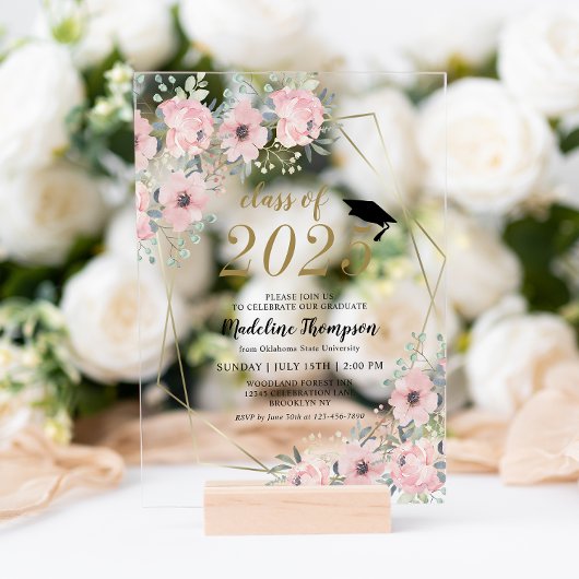 Floral Wasserfarbe Dusty Blush Pink Abschluss Acryleinladungen