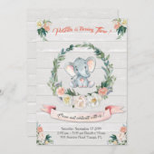 Floral wasserfarbe Elefant Invitation, Baby 3. Einladung (Vorne/Hinten)
