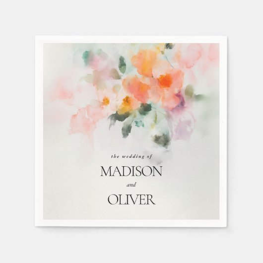 Floral Wasserfarbe Elegante Romantische Hochzeit Serviette (Vorderseite)