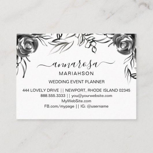 *~* Floral Wasserfarbe Elegante Schwarze Blume Ein Visitenkarte (Rückseite)