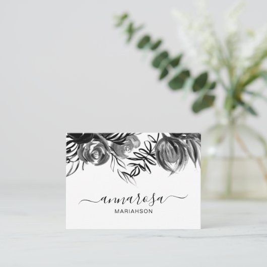 *~* Floral Wasserfarbe Elegante Schwarze Blume Ein Visitenkarte (Stehend Vorderseite)