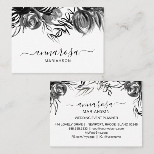 *~* Floral Wasserfarbe Elegante Schwarze Blume Ein Visitenkarte (Vorne/Hinten)