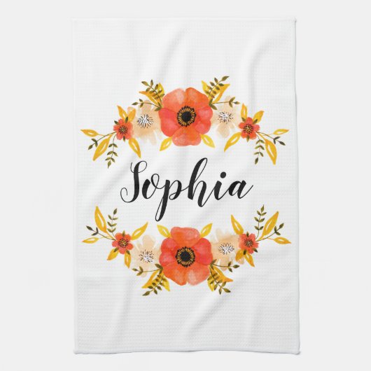 Floral Wasserfarbe Korallenkrez Benutzerdefinierte Geschirrtuch (Vertikal)