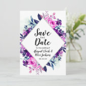 Floral Wasserfarbe Lila Violett Silber Diamant Save The Date (Stehend Vorderseite)