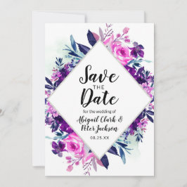 Floral Wasserfarbe Lila Violett Silber Diamant Save The Date