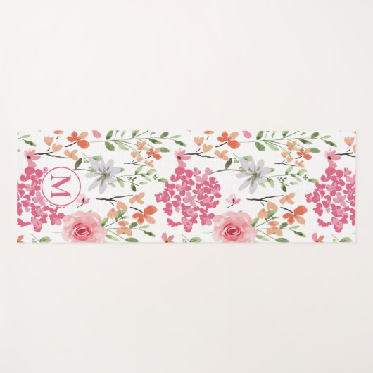 Floral Wasserfarbe Moderne Pastell Monogramm indiv Yogamatte (Vorderseite (Horizontal))