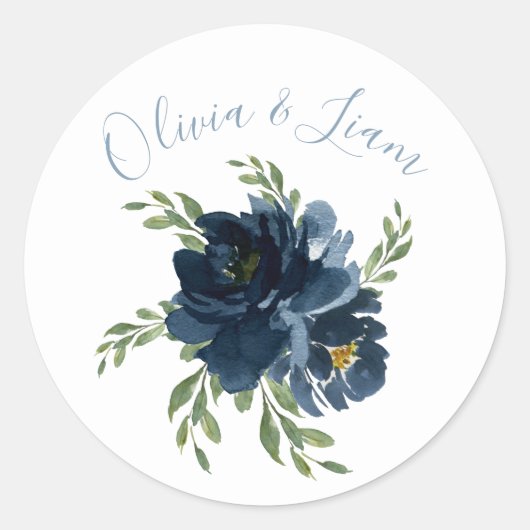 Floral Wasserfarbe Moderne Schrift Hochzeit Runder Aufkleber (Vorderseite)
