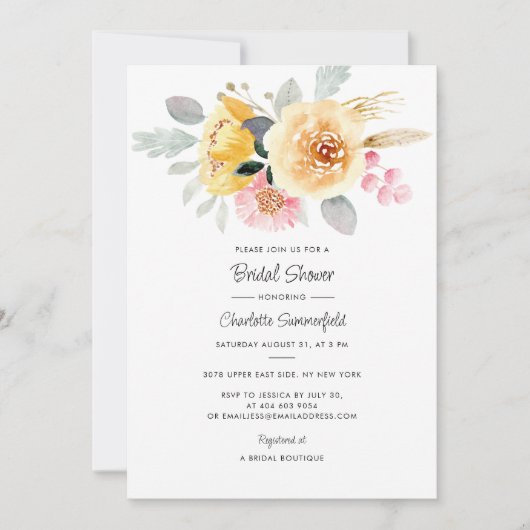 Floral Wasserfarbe Pastell Minimalistisches Brautp Einladung (Vorderseite)