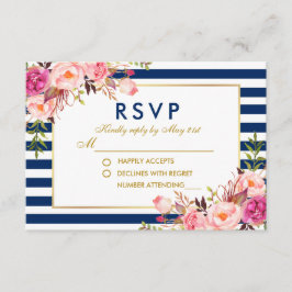 Floral Wasserfarbe Rosa blaue Streifen Hochzeit RS RSVP Karte